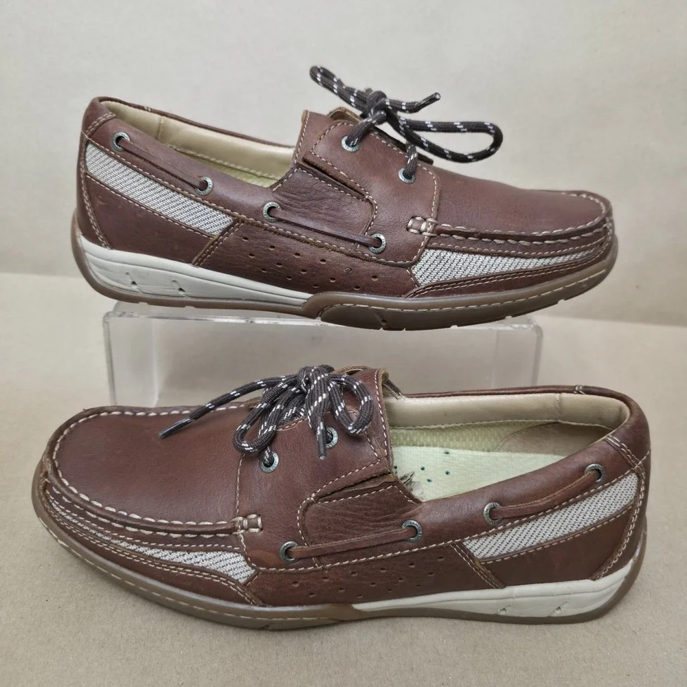 Johnston & Murphy (Sz 8.5 M) Brown Leather Boat Shoes Water Resistant Drainage